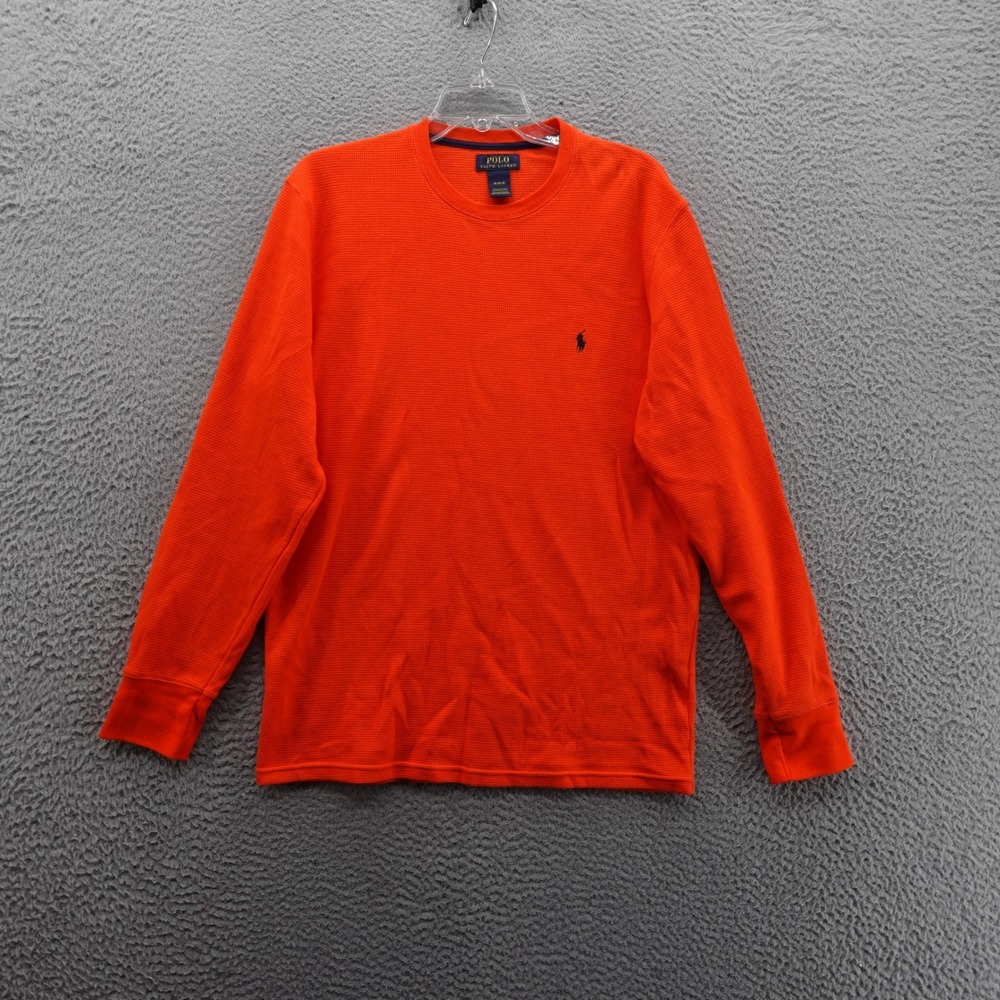 Polo Ralph Lauren Mens Orange Waffle Knit Thermal Long Sleeve Shirt Size Medium‎